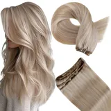 Hetto Blond Tressen Echthaar Extensions Aschblondine Highlights Gebleichtes Blond Echthaar Tressen Extensions Sew in Haartressen Echthaar #18/613 70g 30cm
