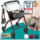 eloneo Wohnungsrollator 54cm breit faltbar und leicht mit Tablett rot
