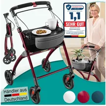 eloneo Wohnungsrollator 54cm breit faltbar und leicht mit Tablett rot