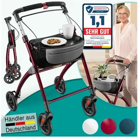 eloneo Wohnungsrollator 54cm breit faltbar und leicht mit Tablett rot