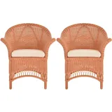 2er Set Breiter Rattansessel  Flechtsessel Wintergarten Rattan Sessel Terracotta