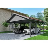 SKANHOLZ Satteldach-Carport Wallgau Schiefergrau 620 x 600 cm rote Schindeln