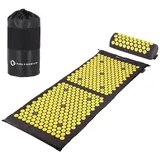 HMS Premium Akupressurmatte Set mit Kissen Akupressur Massagematte Akupunktur Therapiematte, über 15000 Massagepunkte, Matte: 125x48cm, Kissen: 38x15cm schwarz