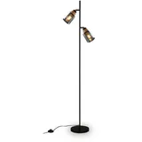 BRILONER – Stehlampe als Deko im Wohnzimmer und Leselampe, Schwenkbare Lampe, Wohnzimmerlampe, Fußtaster, Rauchglas, Schwarz-Holz