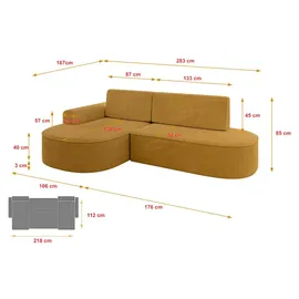 altdecor Eckcouch Cord mit Schlaffunktion 2-Sitzer Senfgelb