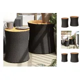 vidaXL Garten-Beistelltische 2 Stk. mit Holzplatte Schwarz Poly Rattan