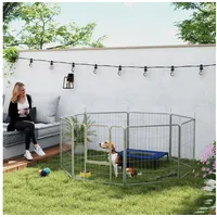 PawHut Welpenlaufstall 8-TLG Silber 80 cm