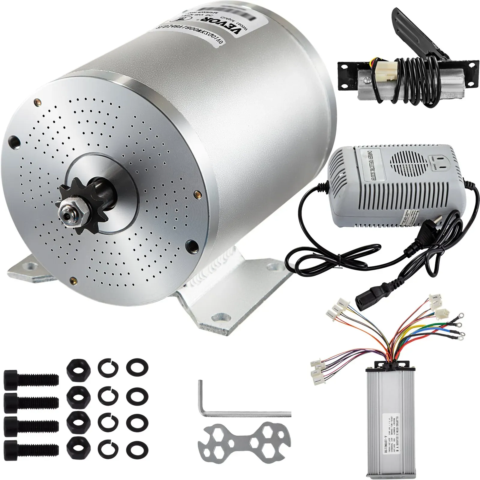 VEVOR Gleichstrommotor 48V Dc 1800 Watt Elektromotor Gleichstrommotor Bürstenloser Motor Controller & Ladegerät & Pedal für Go-Karts Roller