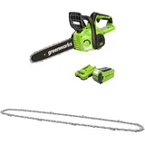 Greenworks Akku Kettensäge mit Akku und Ladegerät, 12 Zoll (30 cm) Blattlänge, 40V 2Ah Akku + Greenworks 30cm Ersatzkette für Kettensäge