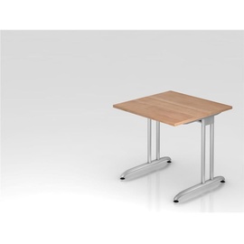 Hammerbacher Schreibtisch nussbaum quadratisch, C-Fuß-Gestell silber 80,0 x 80,0 cm