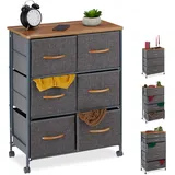 Relaxdays Schubladenschrank mit Rollen, 6 Stoff Schubladen, Deko Stoffschrank, Holzoptik, HBT 74,5 x 58 x 30 cm,