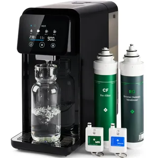 HO3 Home One Auftisch Osmoseanlage für Trinkwasser mit 4 Temperaturstufen (RT, 50, 85, 95°C), 10 Stufen Wasserausgabe, mit Echtzeit TDS, 8 Stufen Filtration und Doppel-Luma-UV, Wasserfilter (Schwarz)