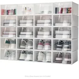 Schuhboxen Kunststoff Schuhbox Aufbewahrungsboxen für Schuhe Faltbar und Stapelbarer Schuhorganizer Schuhaufbewahrung für Schuhe bis Größe 47, Transparent-Weiß-33 x 23 x 14 cm (20er Set) (20er Set)