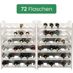 ARTECSIS Weinregal stapelbar Kunststoff für 72 Flaschen, stabiles Flaschenregal für Gastronomie und Lagerraum, erweiterbare Weinlagerung, Weiss