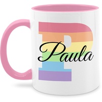 Tasse Tassen 325ml - Anfangsbuchstabe Name - One Love Liebe Rainbow Regenbogen LGBTQ Gay Pride Regenbogenfarben LGBT mit Namen - 325 ml - Rosa - alphabet tasse+mit+namen bedrucken lassen