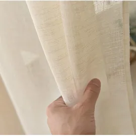 Woltu Gardinen transparent mit Schlaufen Leinen Optik, Schlaufenschal Leinenvorhang im Landhausstil Stores Voile Fensterschal für Wohnzimmer Kinderzimmer Schlafzimmer, 140x245 cm Creme (1 Stück)