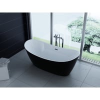 PureHaven freistehende Acryl-Badewanne 170x80 cm elegant inkl. Siphon Überlaufschutz leicht zu pflegende Oberfläche extra starker Rahmen Schwarz/Weiß