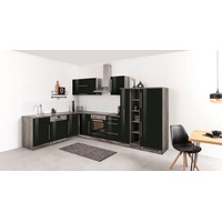 Kochstation Winkelküche »KS-Samos«, mit E-Geräten, Stellbreite 340/220 cm schwarz