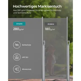 Songmics Aluminium Seitenmarkise 400 x 200 cm Grau