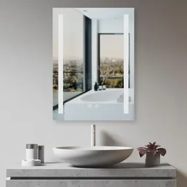 Hoko LED Badspiegel Wandspiegel 50x70cm + Anti-Beschlag - Lichtfarbe stufenlos einstellbar - Touch - Wandschalter - Speicherfunktion IP44 Koblenz - Transparent
