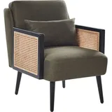Beliani - Sessel Dunkelgrün Stoff und Rattan mit Holzbeinen Wiener-Geflecht Armlehnen Kissen Modern Klassisch Wohnzimmer Flur Ausstattung Sitzmöbel