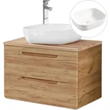 Waschtisch 80 cm mit 50 cm Keramikbecken LUTON-56-CRAFT Wotan Eiche Nb., b/h/t ca. 81/76,5/46 cm