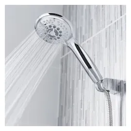 Intirilife Duschkopf Handbrause mit 5 Funktionen in Silber - Universaler Brausekopf mit umweltfreundlicher Wasser-Stopp-Funktion Duschbrause