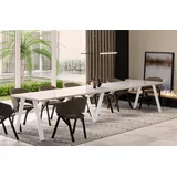 Endo-Moebel Esstisch Lungo White XXL 130-405 cm, Metallgestell in Weiss, ausziehbar, erweiterbar, riesiger Kulissentisch, 4m, extra lang und groß, stabil weiß