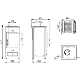 Hitze Kaminofen LEGNO Stahl Schwarz