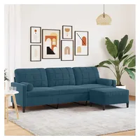 vidaXL 3-Sitzer-Sofa mit Hocker Blau 210 cm Samt