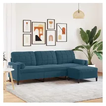 vidaXL 3-Sitzer-Sofa mit Hocker Blau 210 cm Samt