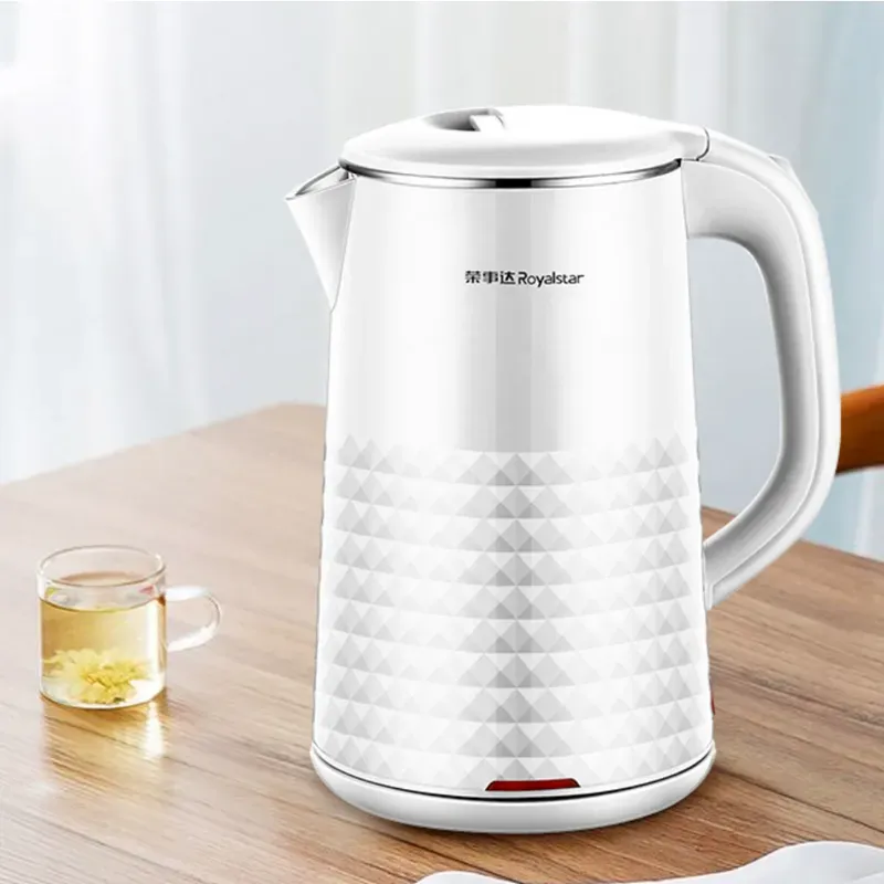 Royalstar Wasserkocher, 1.8L, 1500W, automatische Abschaltung, Edelstahl, 360° Basis, weiß