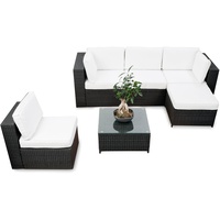 XINRO erweiterbares 18tlg. XXL Lounge Set Polyrattan - schwarz - Gartenmöbel Sitzgruppe Garnitur Lounge Möbel Set aus Polyrattan - inkl. Lounge Sessel + Ecke + Hocker + Tisch + Kissen