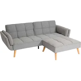 Mendler Schlafsofa HWC-K18 mit Ottomane, Couch Sofa Gästebett, Schlaffunktion 218x175cm Stoff/Textil hellgrau ~ Grau
