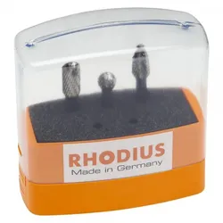 Rhodius Hartmetallfräser-Set HF SET TOP - Setgröße/Inhalt: 5-tlg (HF A, HF C, HF D, HF F, HF G) - Zahnung: Z 6 - Kreuzverzahnung - Kopf-/Schaftdurchmesser in mm: Ø 9.6 / Ø 6.0