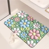 Elinrat Diatomeenerde Badematte,3D Visuelle rutschfeste Absorbierende Matte, 3D Niedliche Blumen Bodenmatte, Schnell Trocknendes, Starkes Wasser Weiche Diatomeenschlamm Absorbierende Matte Für Küche