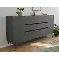 Sideboard Kommode Yako 200cm Greifraum 6 SoftClose 2 Türen Grafit/Eiche Top