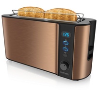 Arendo Toaster, 1 langer Schlitz, für 2 Scheiben, 1000 W, Langschlitz, Brötchenaufsatz, Wärmeisolierendes Gehäuse, Display beige
