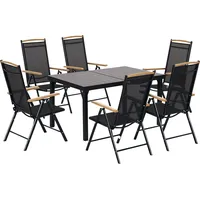 Outsunny Sitzgruppe klappbar 6 Personen Gartenmöbel Set 1 Tisch+6 Stühle Sitzgarnitur Aluminium Mesh Schwarz Aosom