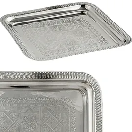 Marrakesch Orient & Mediterran Interior Orientalische Deko Tablett Serviertablett Kerzentablett Nacera Silber eckig 27cm