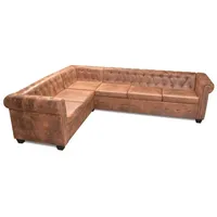 vidaXL Chesterfield-Ecksofa 6-Sitzer Kunstleder Braun