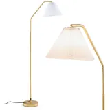 RELAX4LIFE Stehlampe, moderne Standleuchte mit Fußschalter & Stofflampenschirm, Bogenlampe mit Höhe 168 cm, Standlampe ohne Leuchtmittel, Leselampe aus Metall für Schlafzimmer, Wohnzimmer, Gold