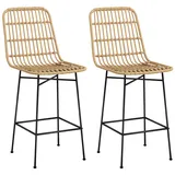 Homcom Barhocker 2er-Set, Barstuhl, mit Rückenlehne aus PE-Rattan, Gelb