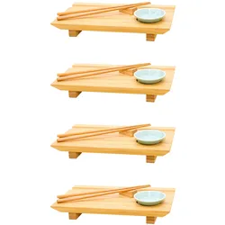 4x Japanisches Sushi Brett - 27x16x4 Bambus Platten Set - Teller mit Schälchen