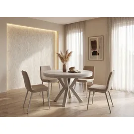 WFL GROUP Runder Ausziehtisch 120 x 76 cm grau-beige