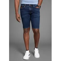 Bruno Banani Jeansshorts BRUNO BANANI "Hutch-Shorts", Jungen, Gr. 42, Länge 32, blau (dunkelblau), Denim/Jeans, Obermaterial: 98% Baumwolle, 2% Elasthan, unifarben, normal kurz, Jeans Jeansshorts, gerade geschnittene kurze Beine, niedrige Leibhöhe