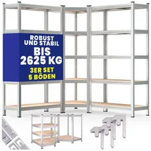 monzana 3er Set Schwerlastregal Eckregal 2625 kg 15 MDF-Platten Regal Lagerregal Kellerregal Steckregal Werkstattregal