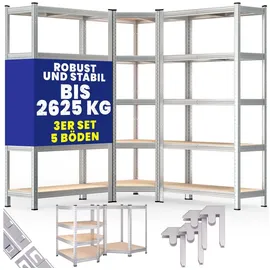 monzana 3er Set Schwerlastregal Eckregal 2625 kg 15 MDF-Platten Regal Lagerregal Kellerregal Steckregal Werkstattregal
