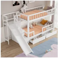 MODFU Kinderbett Etagenbett Hochbett (mit 2 Schubladen,ohne Matratze), mit Rutsche und Treppen, massivholz, 90*200 96.5 cm x 284.5 cm x 147 cm