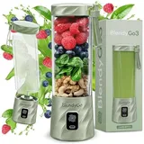 Mixer BlendyGo 3 Smoothie Maker, Smoothie Mixer Klein, Mini Portable Blender, Tragbarer USB Smoothie-Maker to go, Standmixer 550 ml, BPA-freie, PulseMotion &BlendPro (Matcha Metalic)